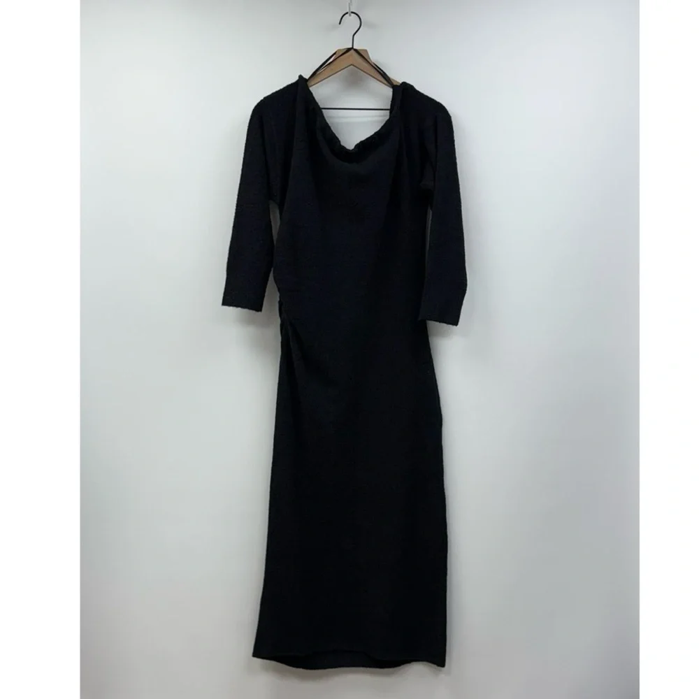 Abercrombie & Fitch Boucle Knit Off-the-Shoulder Ruched Maxi Dress Black LP